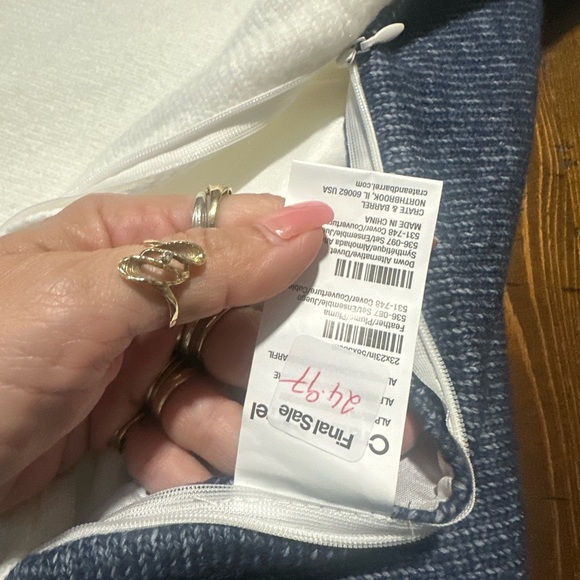 Crate & Barrel Alpine Cozy Ivory and Indigo Blue Pillow Case 23"x23" (set of 2) - Picture 4 of 4